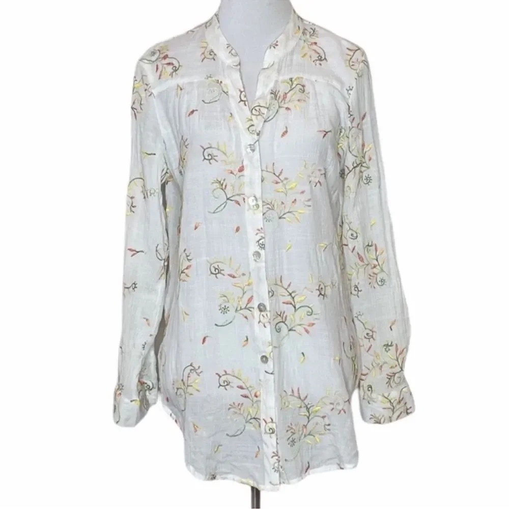 fig and flower XL White Gold Yellow Green Orange Embroidered Long Sleeve Top